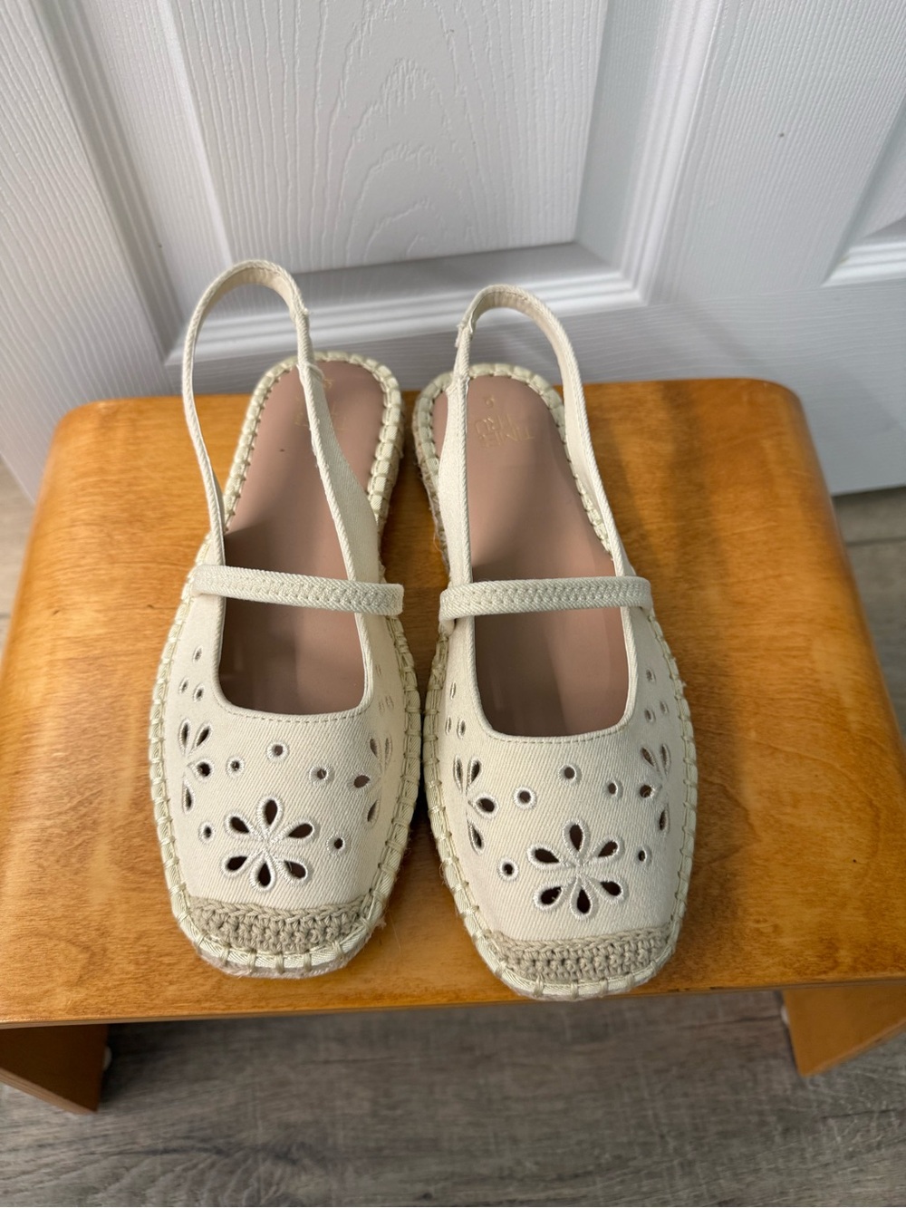Time and Tru Cream Floral Cutout Slingback Espadrilles